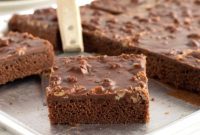 Deep Chocolate Sheet Cake with Pecan Praline Frosting