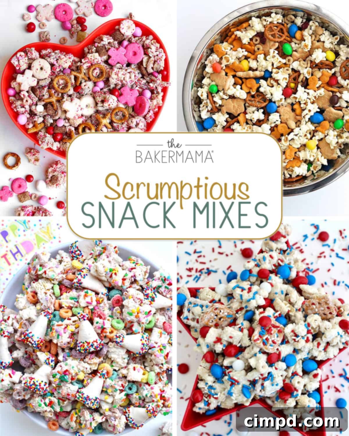Birthday Bash Blend 7 Collection of Scrumptious Snack Mix Recipes by The BakerMama