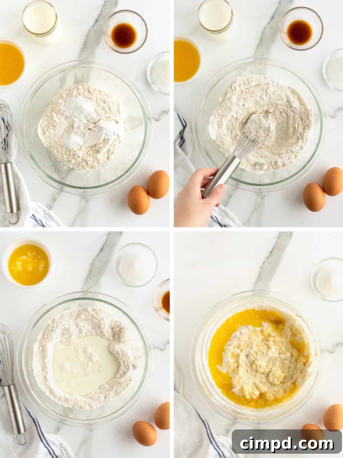 Steps to make waffles.