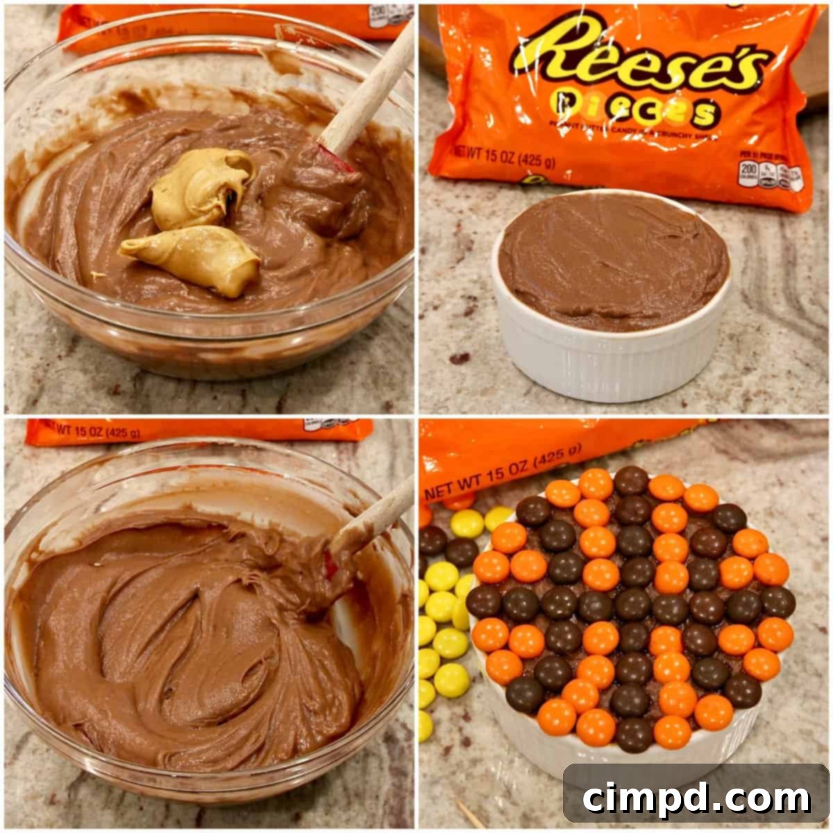 Detailed view of the Reese's basketball pudding dip and snack board items