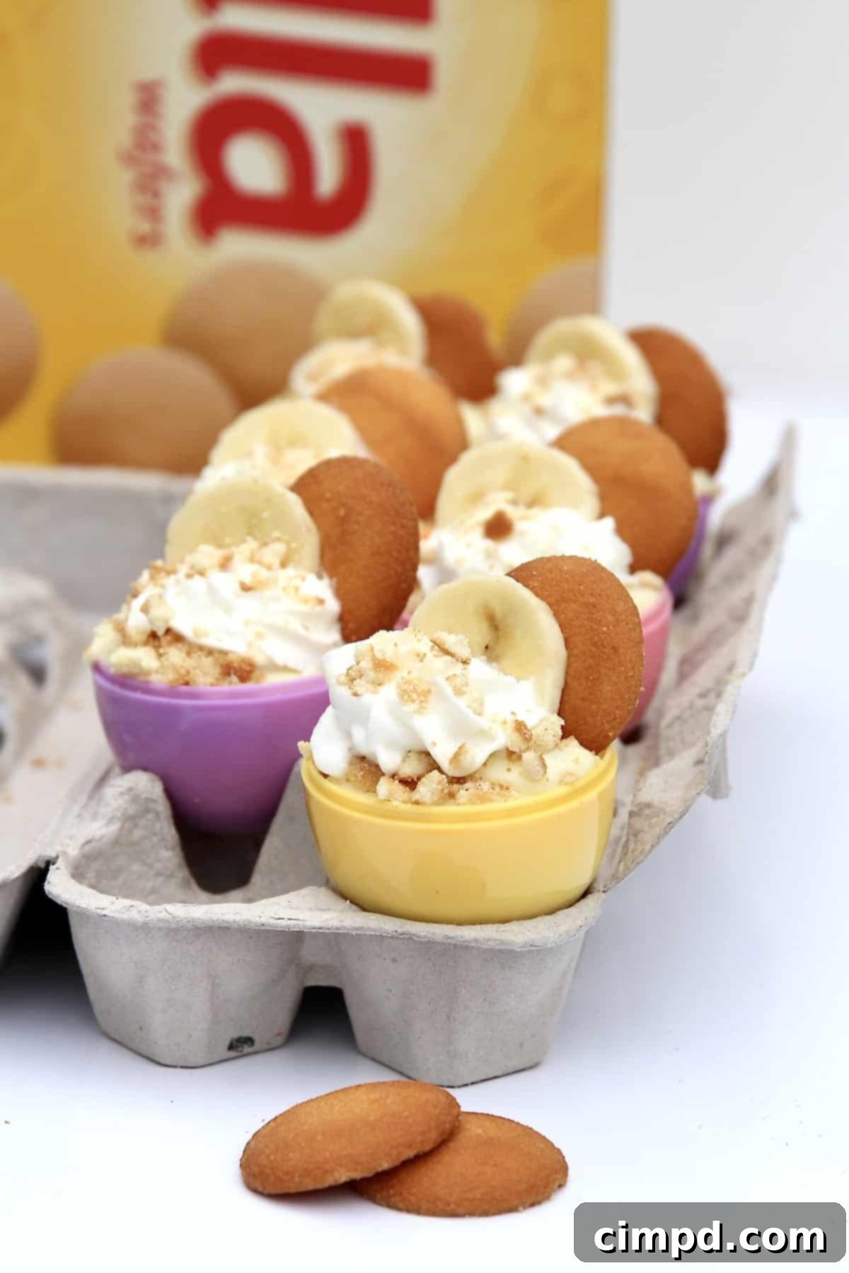A single Easter Egg Banana Pudding Cup, ready for consumption, showing its delightful layers.