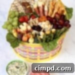 An assortment of delicious snacks beautifully arranged in an Easter-themed basket, perfect for holiday gatherings.