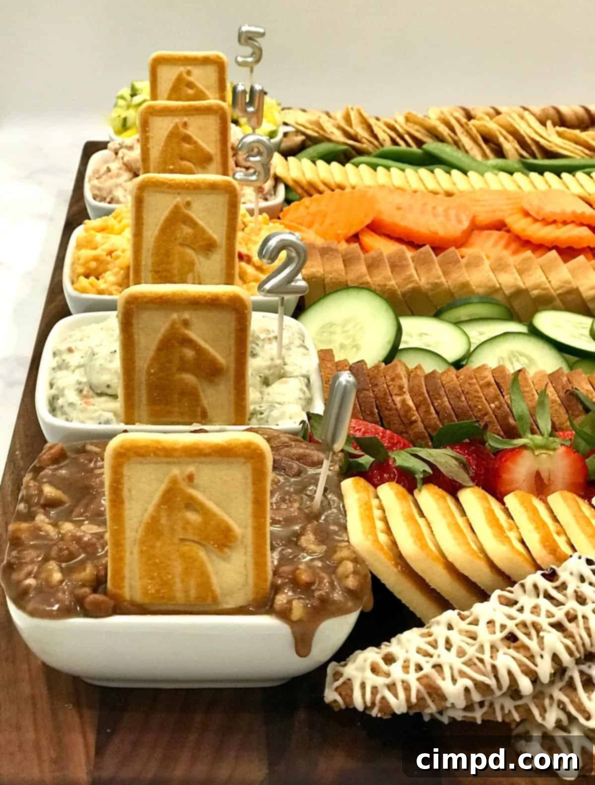Overhead view of Kentucky Derby Dip Board ready for a party