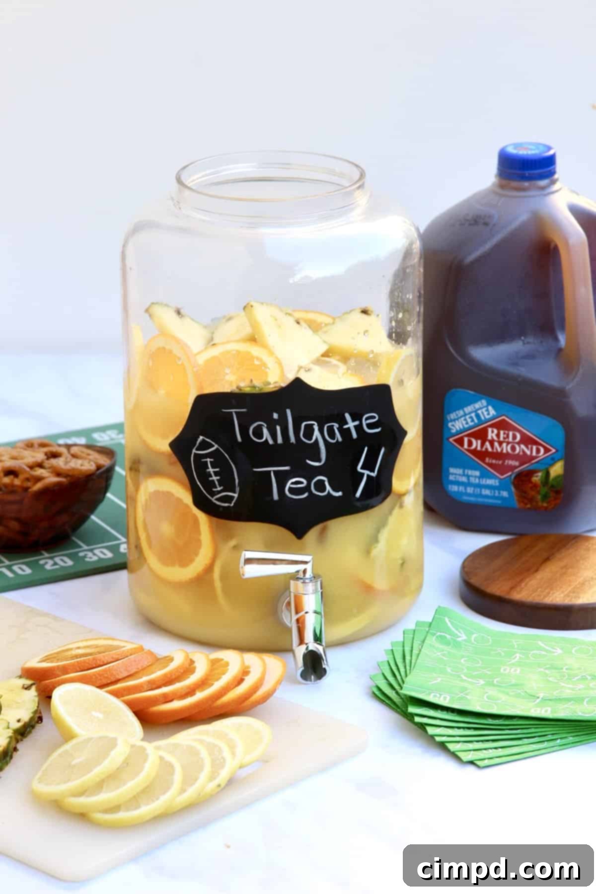 Curbside Cuppa 3 Tailgate Tea in a dispenser for a party