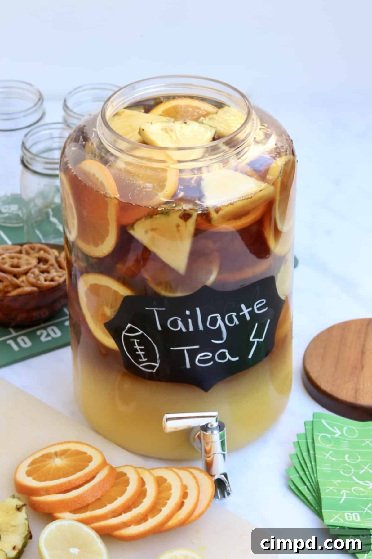 Curbside Cuppa 5 Tailgate Tea garnished with fruit slices