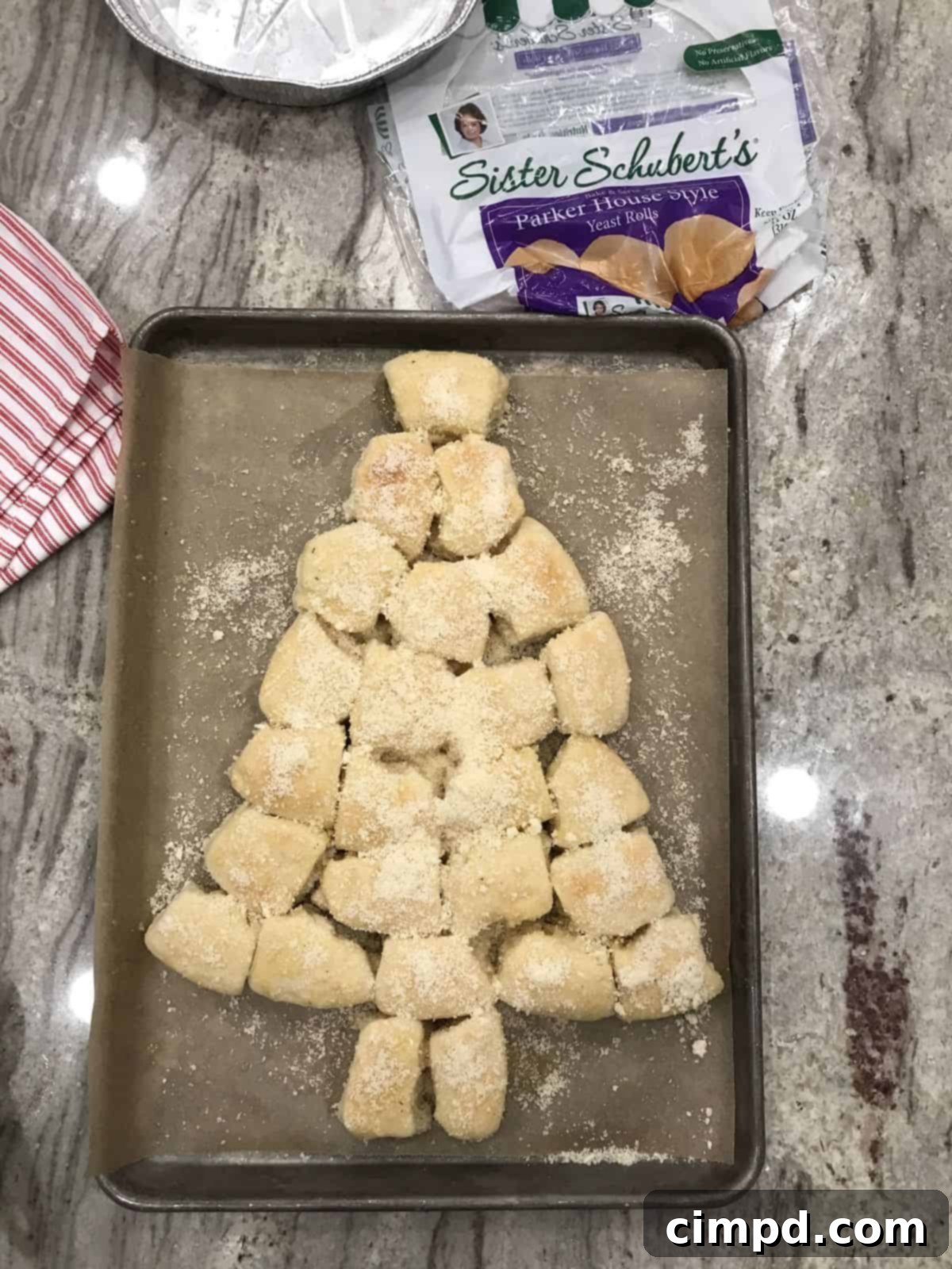 Yuletide Tree Dinner Rolls 6 Christmas Tree Dinner Rolls brushed with garlic butter and sprinkled with parmesan