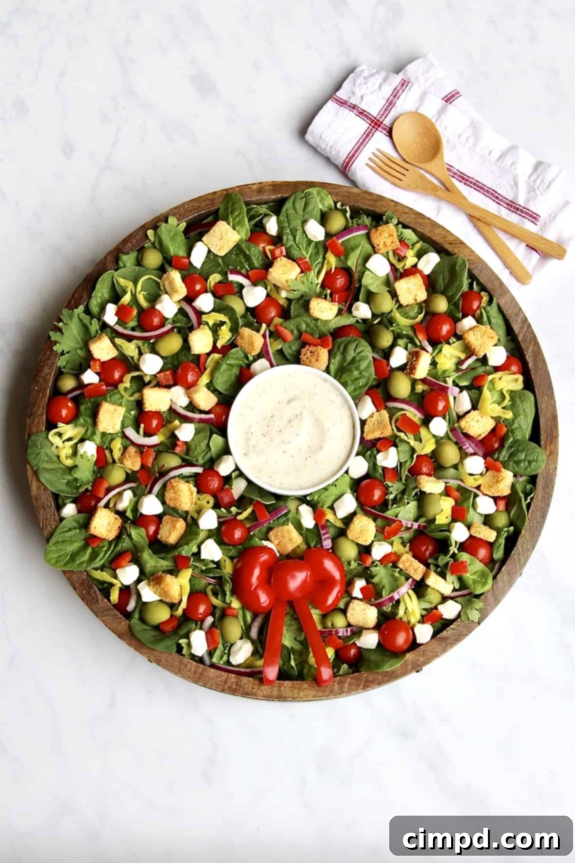 Festive Christmas Salad Wreath with Creamy Italian Dressing