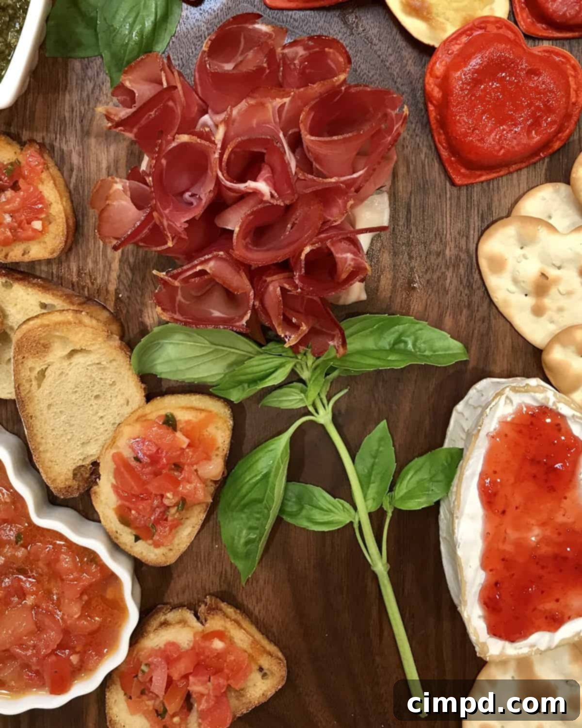 Savoring Love: An Italian Valentine's Dinner Board 6 Elegant Prosciutto Bouquet, a creative centerpiece for an Italian-themed Valentine's Day Dinner Board