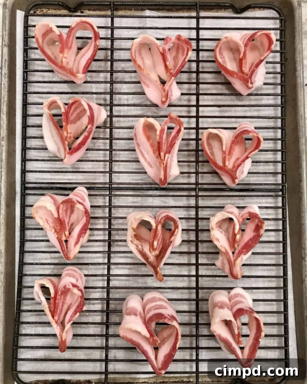Shaping Bacon into Hearts - Step-by-step