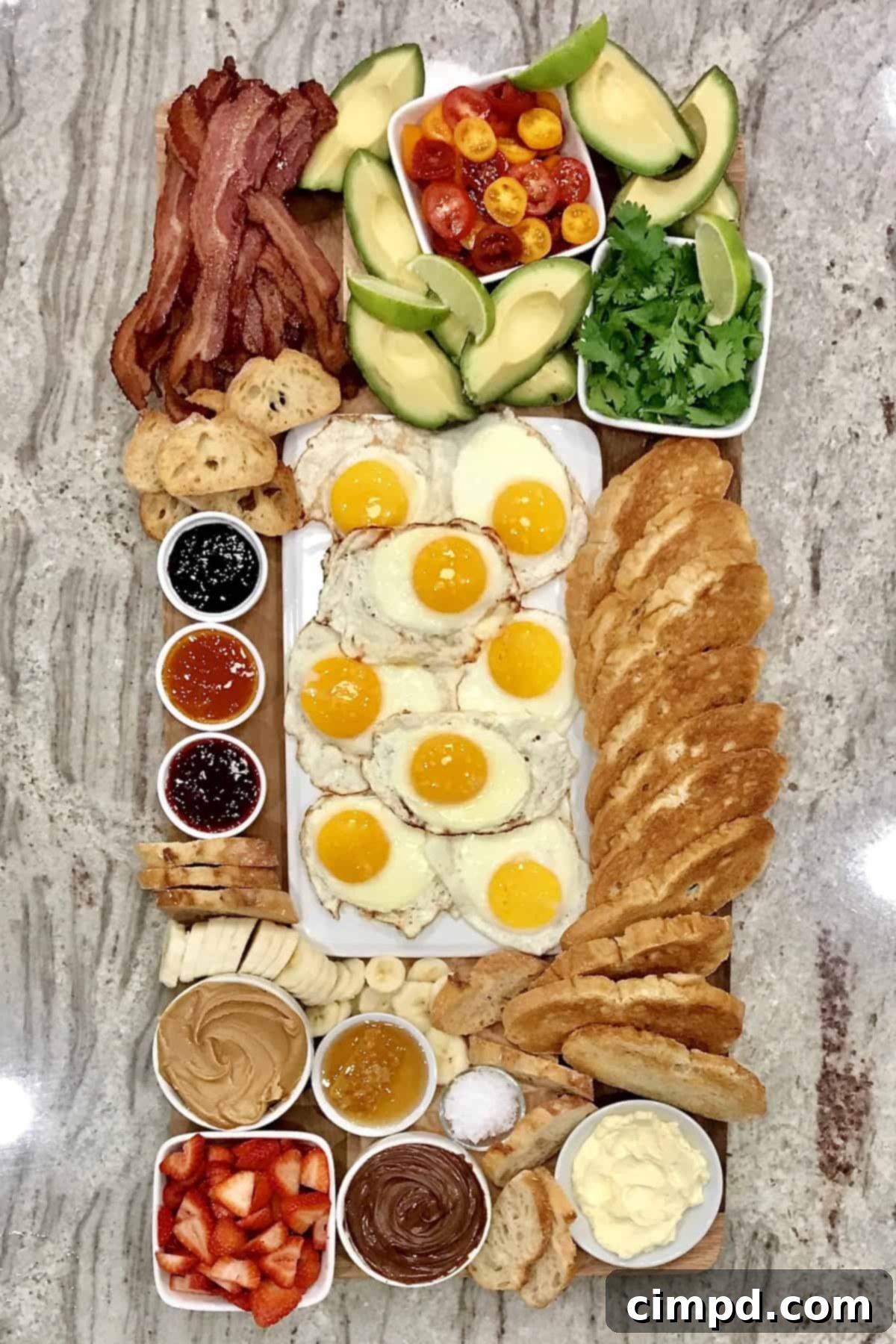 Build Your Own Toast Board 5 Overhead view of a finished Top Your Own Toast Board ready to be enjoyed