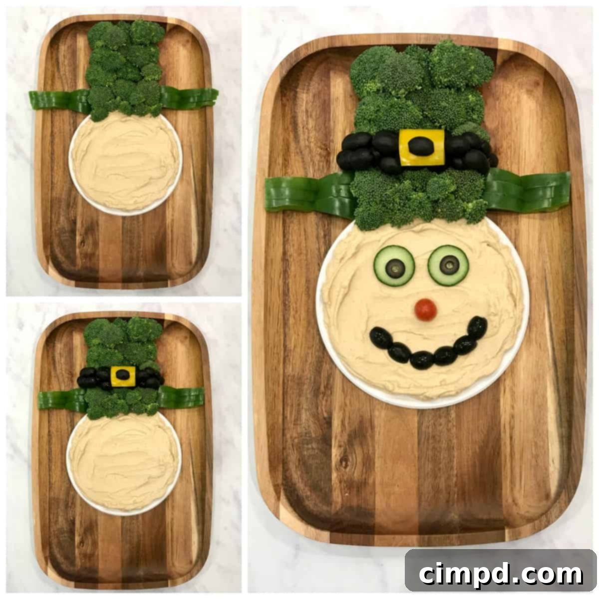 Detailed shot of the Leprechaun Snack Board with hat, face, and beard in progress