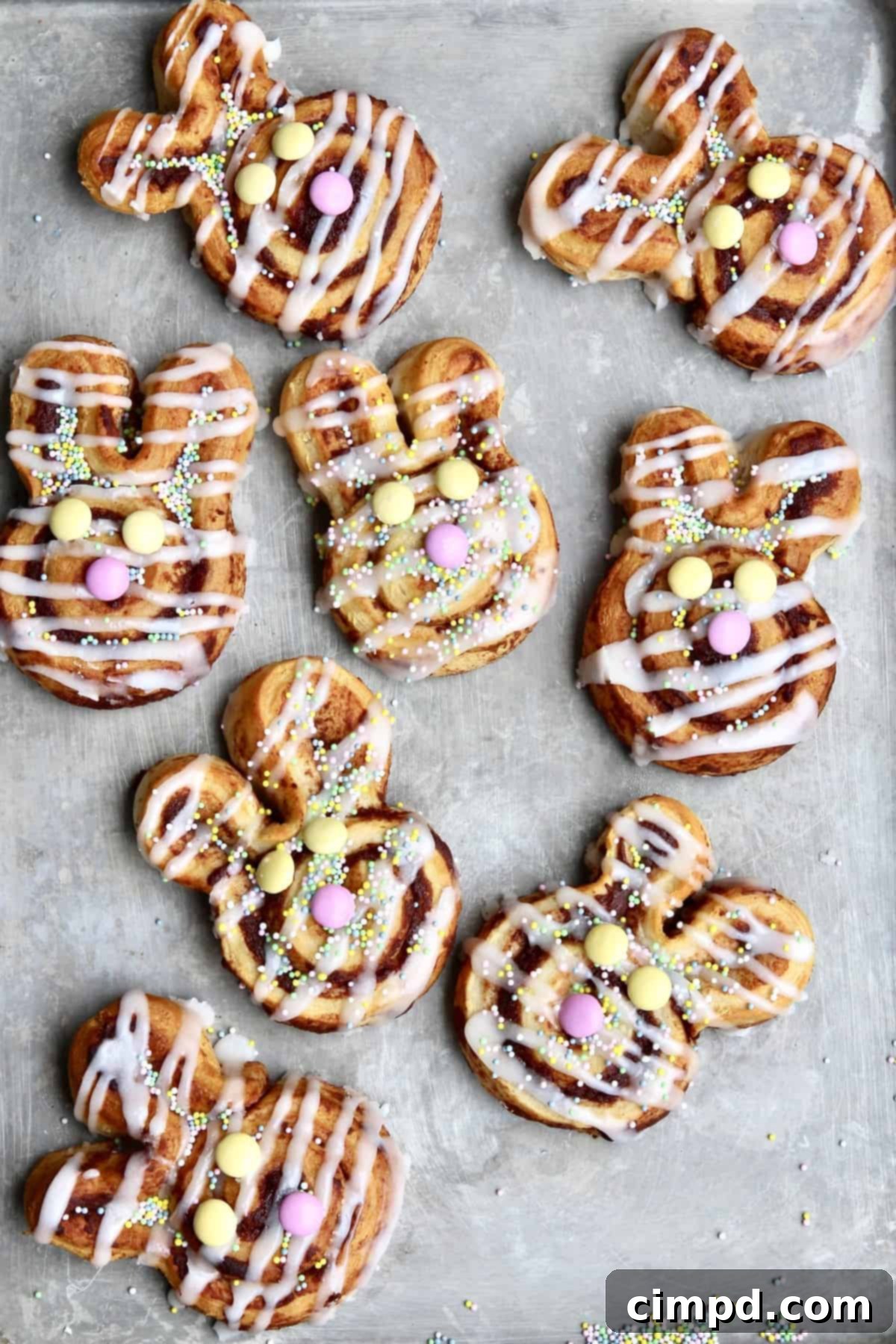 Hoppy Easter Cinnamon Swirls 3 Close-up of fluffy Easter Bunny Cinnamon Rolls ready for decoration