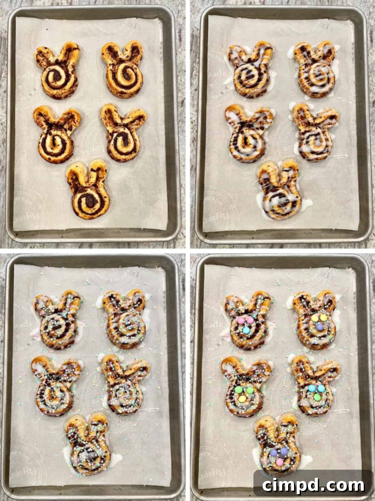 Hoppy Easter Cinnamon Swirls 7 Freshly baked Easter Bunny Cinnamon Rolls with icing and decorations