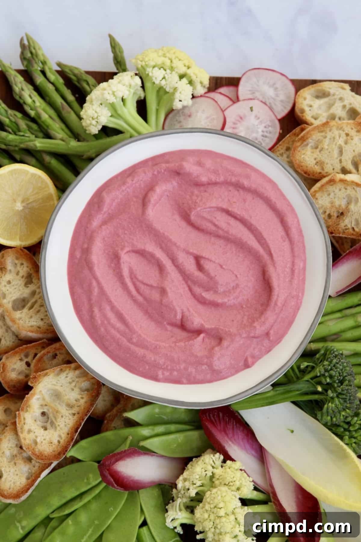 Close-up of Creamy Whipped Beet Ricotta Appetizer