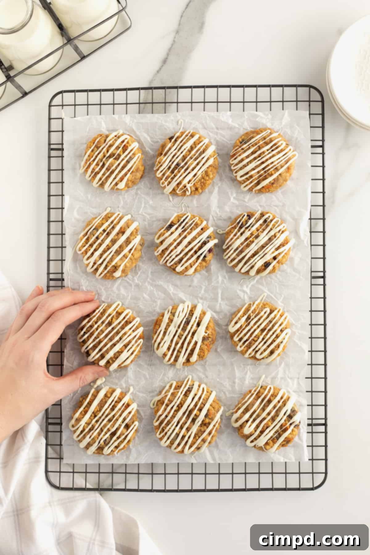 Beautifully arranged Carrot Cake Cookies by The BakerMama on a serving plate
