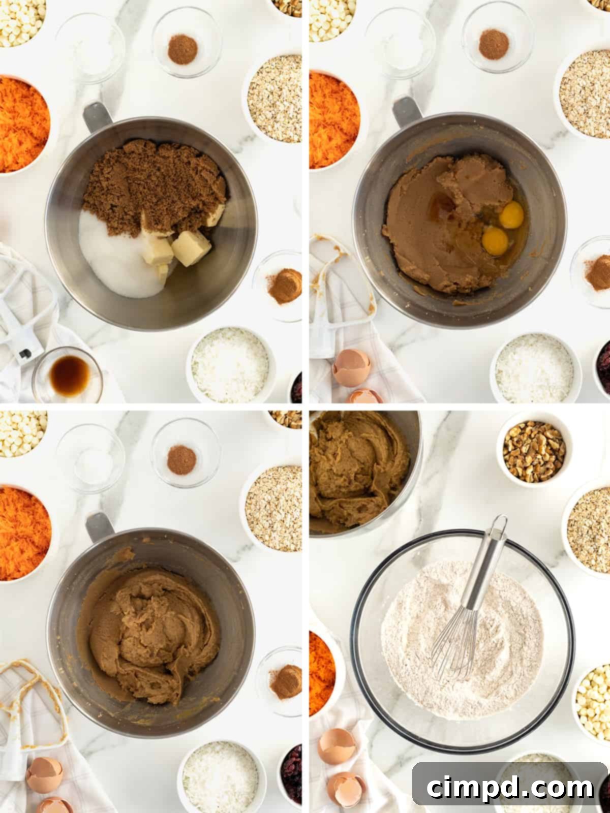 Dough for Carrot Cake Cookies by The BakerMama being mixed with all ingredients