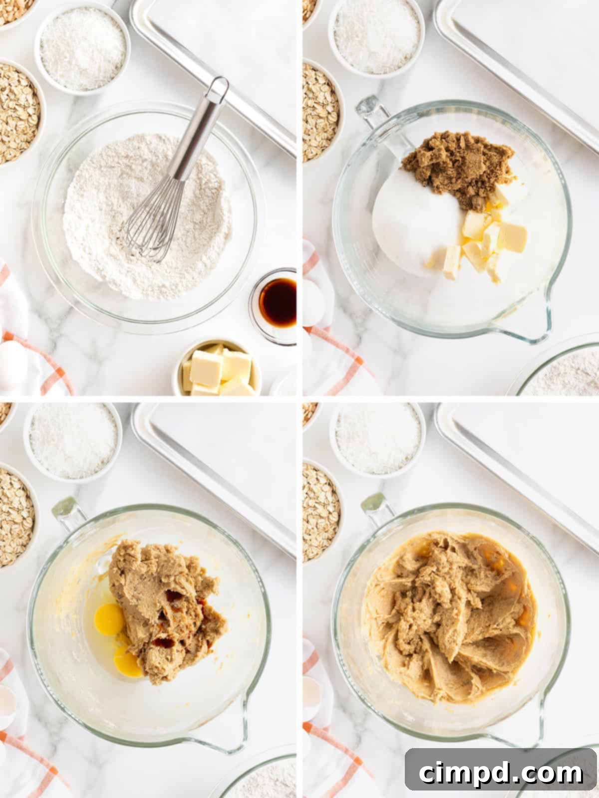 Spiced October Treats 6 A visual guide showing the initial steps to make October Cookies, including mixing dry ingredients and creaming butter and sugar.