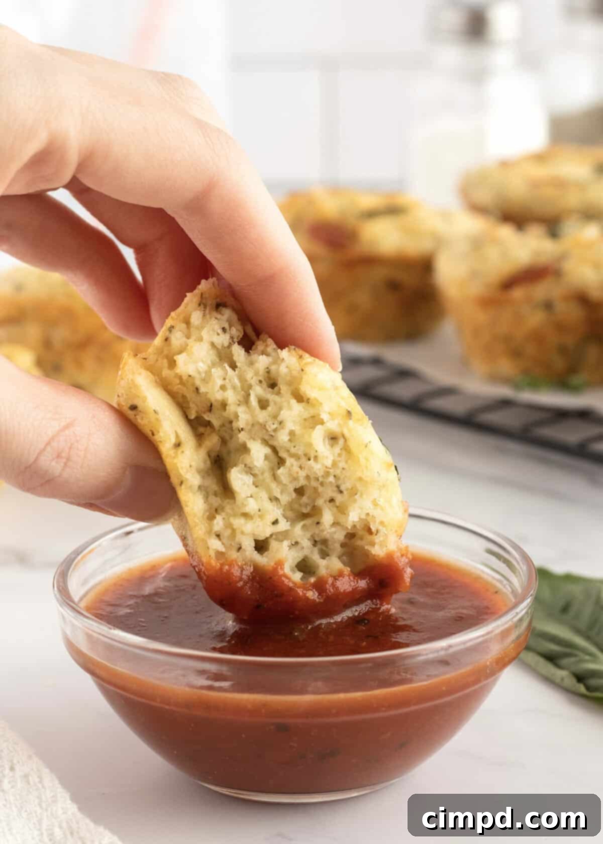 Cheesy Pizza Poppers 3 Closeup of Savory Pizza Muffins with Pepperoni and Cheese