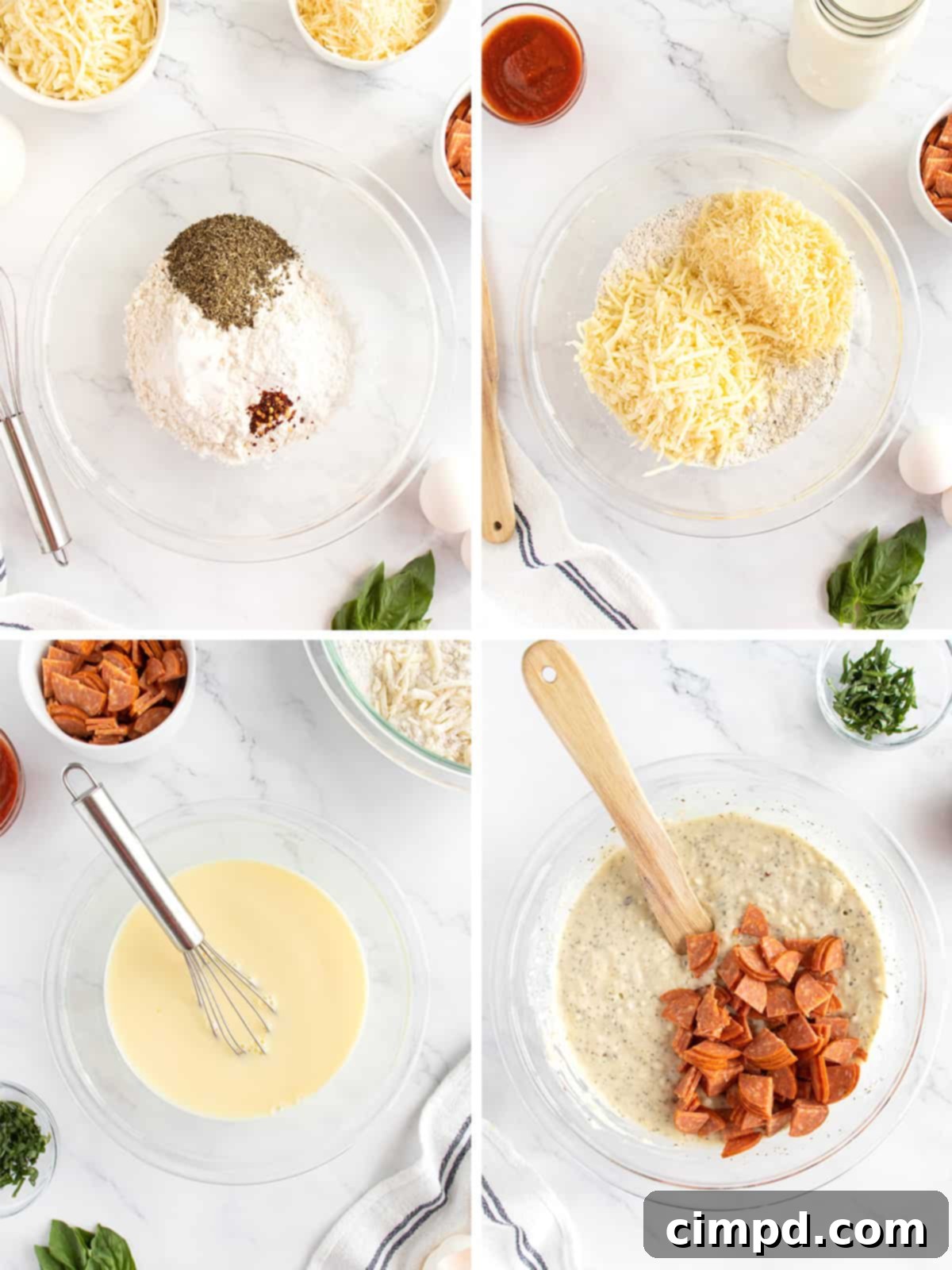 Cheesy Pizza Poppers 5 Pizza Muffin Batter in Muffin Tray Ready for Baking