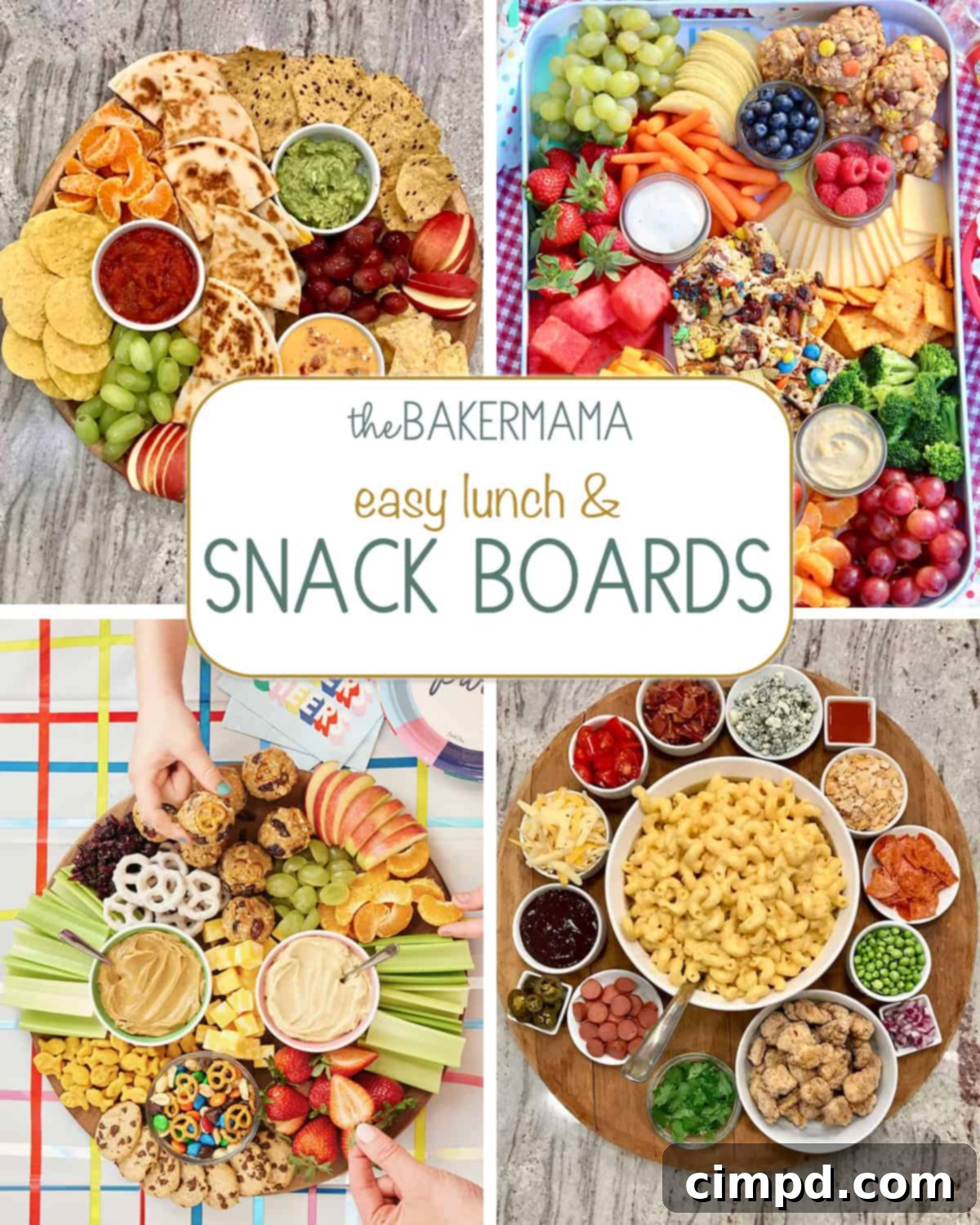 Easy lunch and snack boards featuring a variety of wholesome foods.