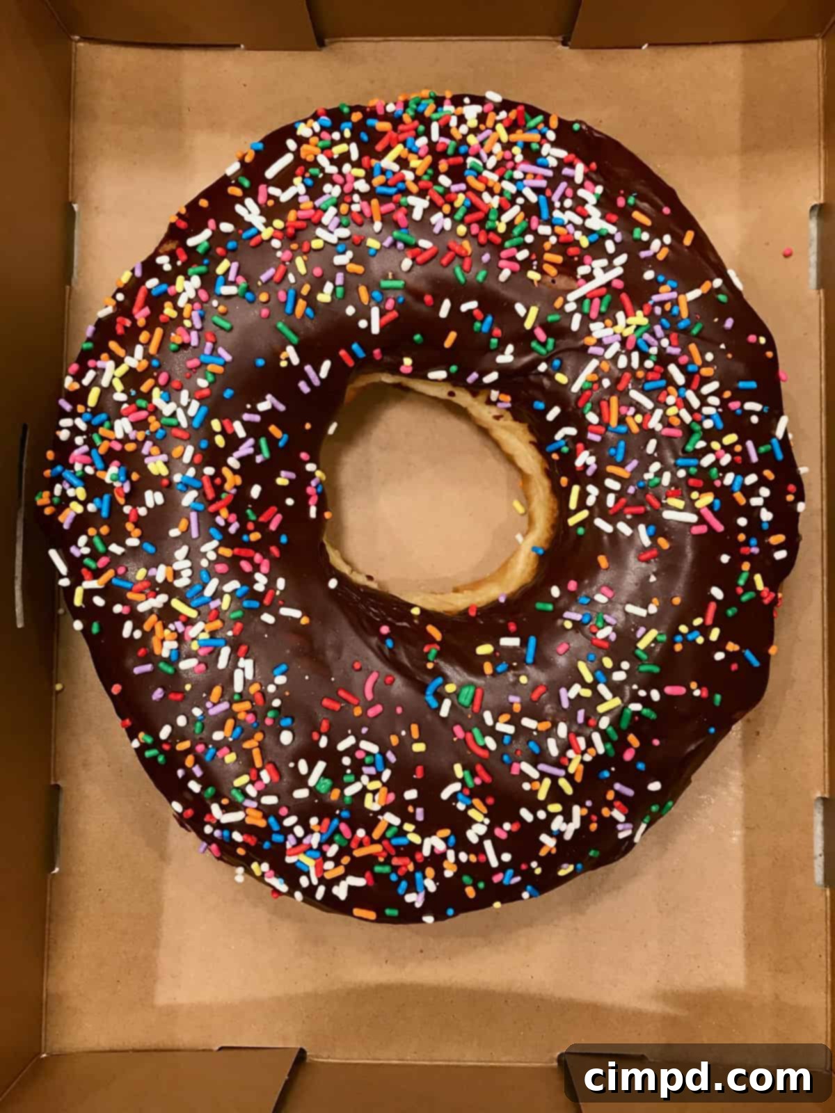 A single, large 12-inch donut, beautifully glazed, forming the sturdy base of a birthday donut cake.