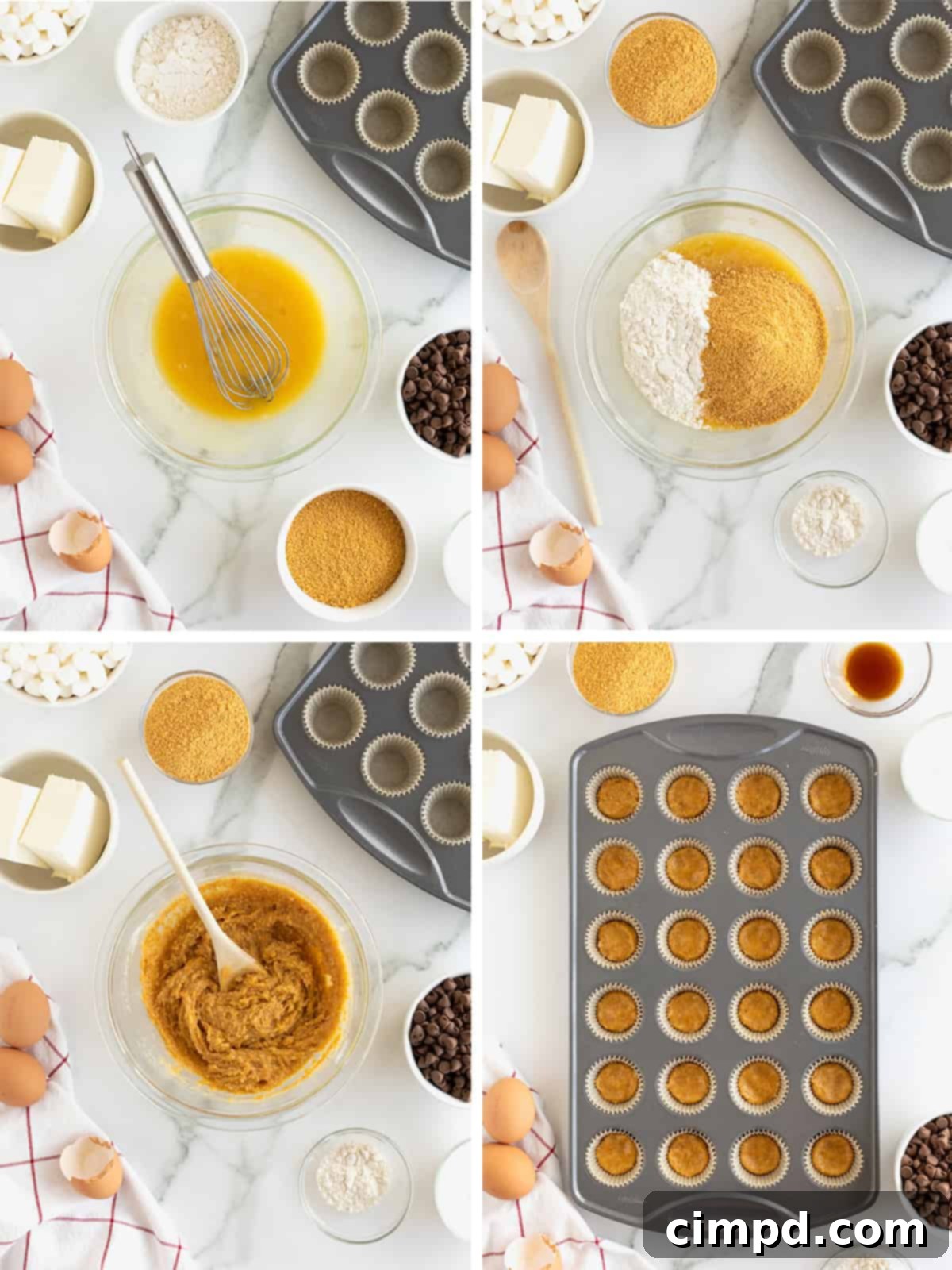 Steps to make graham cracker crust for S'mores Cheesecake Bites.