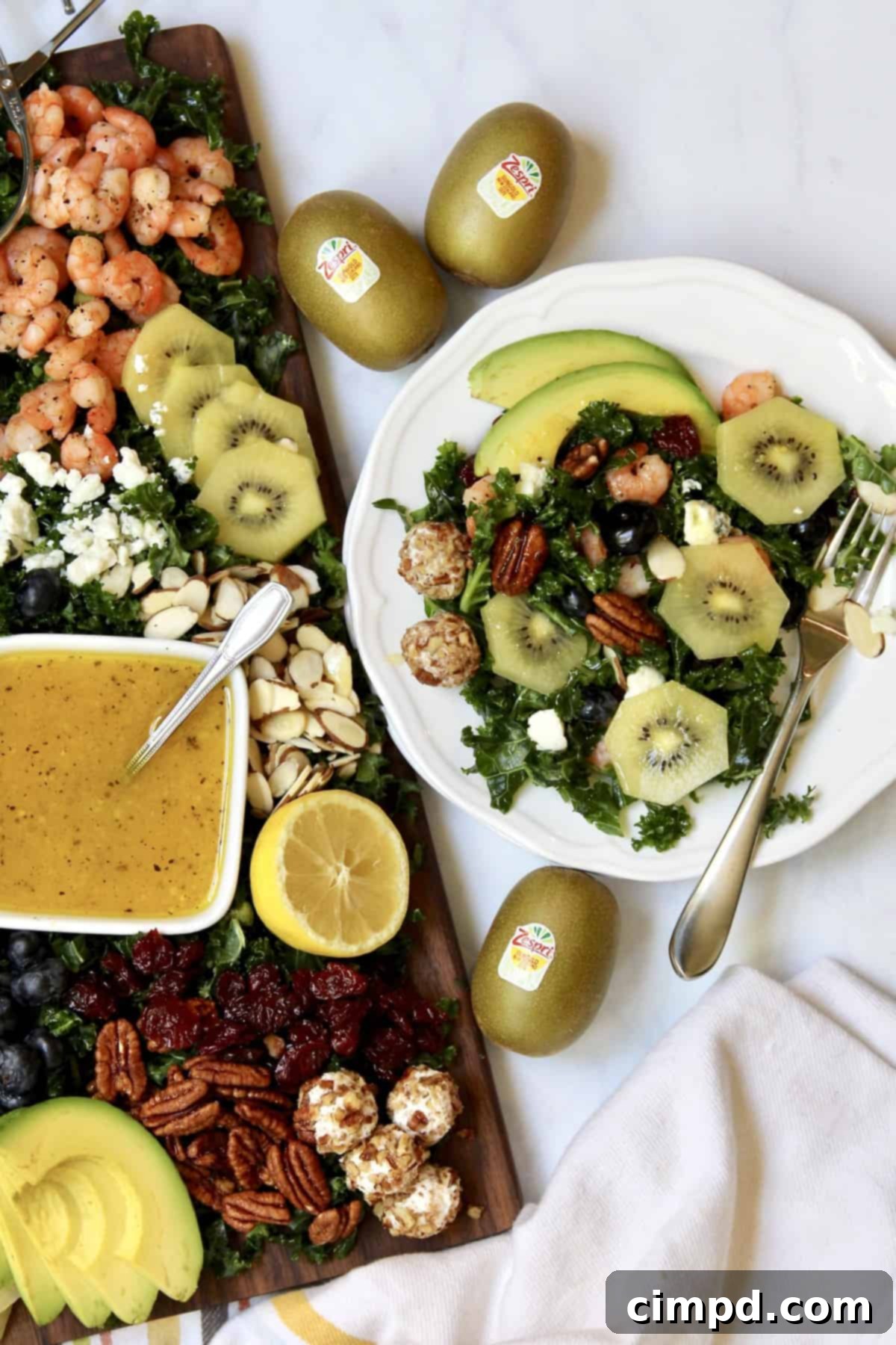 Kale + SunGold Kiwi Salad Board by The BakerMama