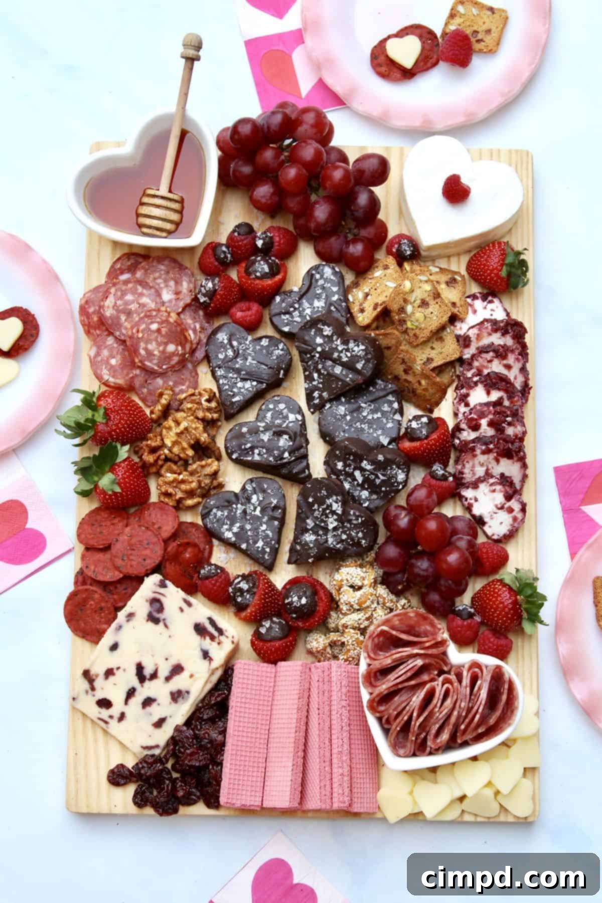 A close-up of the completed Galentine's Day Board, ready for sharing and celebrating friendship.