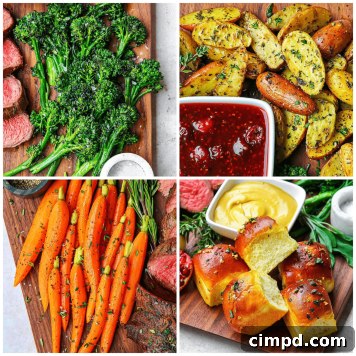 Platter of roasted vegetables: carrots, potatoes, and broccolini