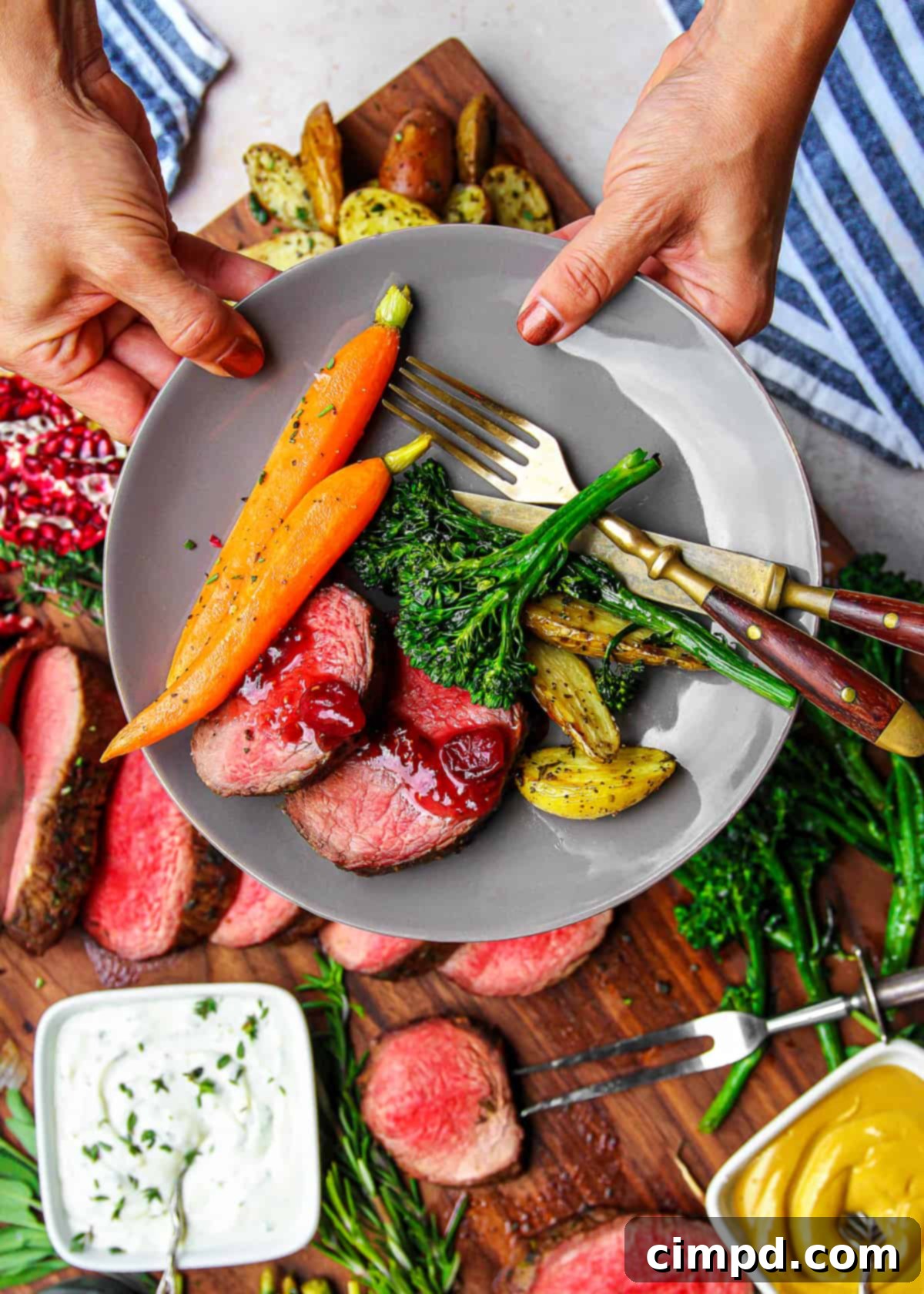 Completed Beef Tenderloin Board ready for serving with various dishes