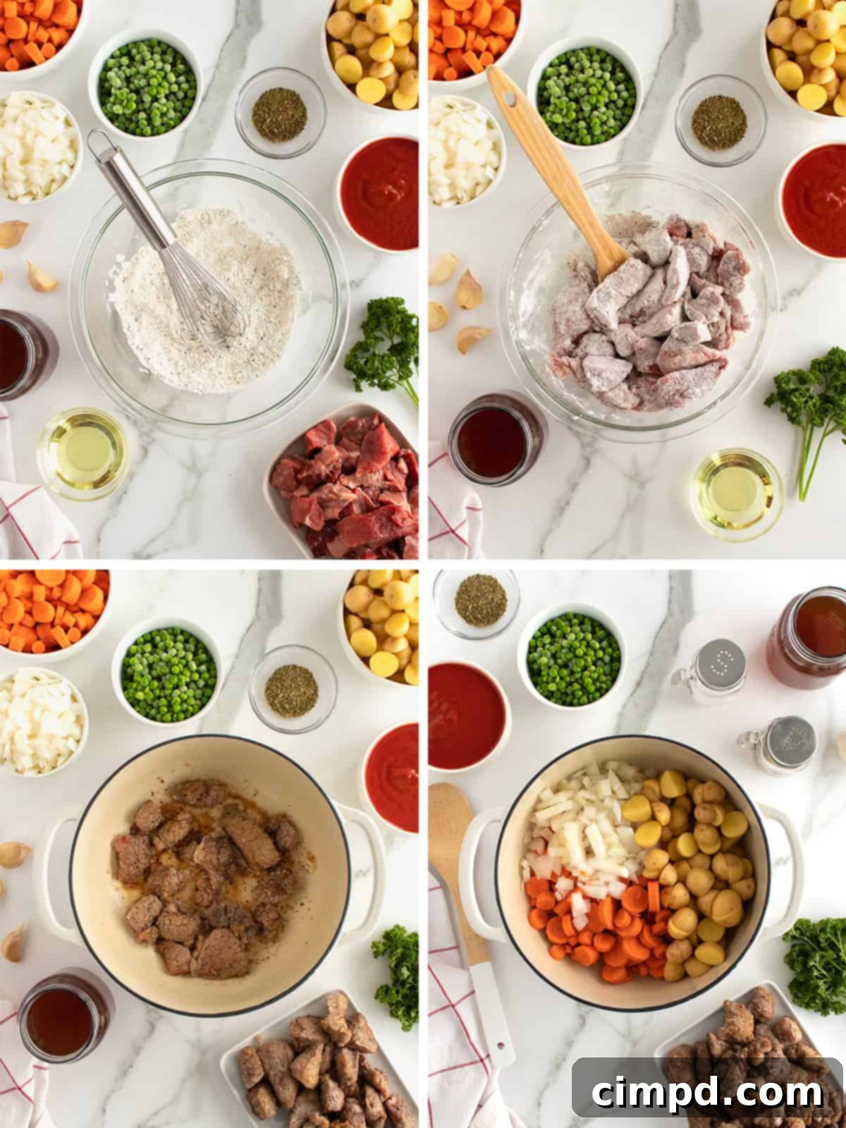 A cook adding herbs to The Best Beef Stew.