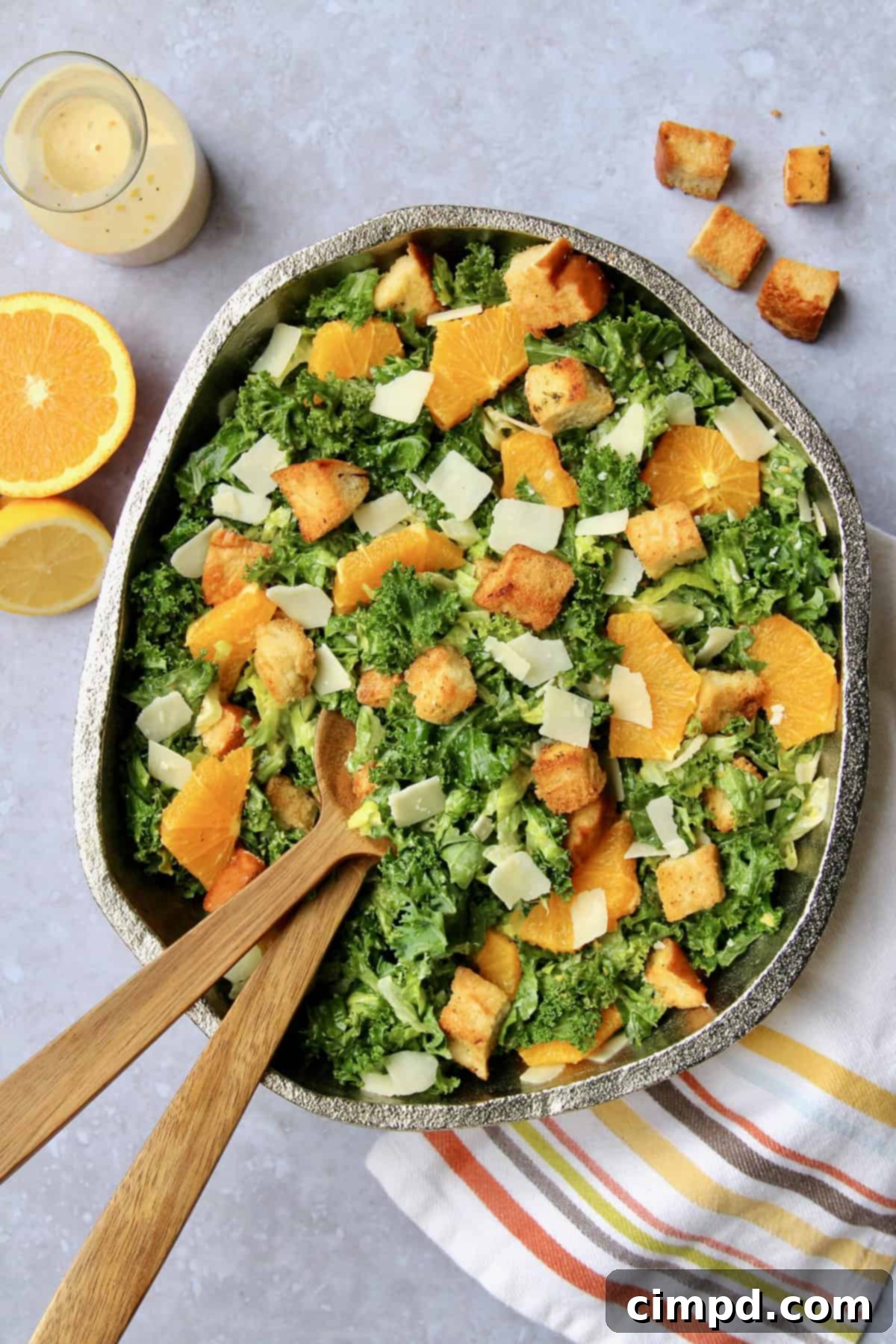 Citrus Caesar Salad with Baked Croutons, a refreshing and zesty salad perfect for any meal.