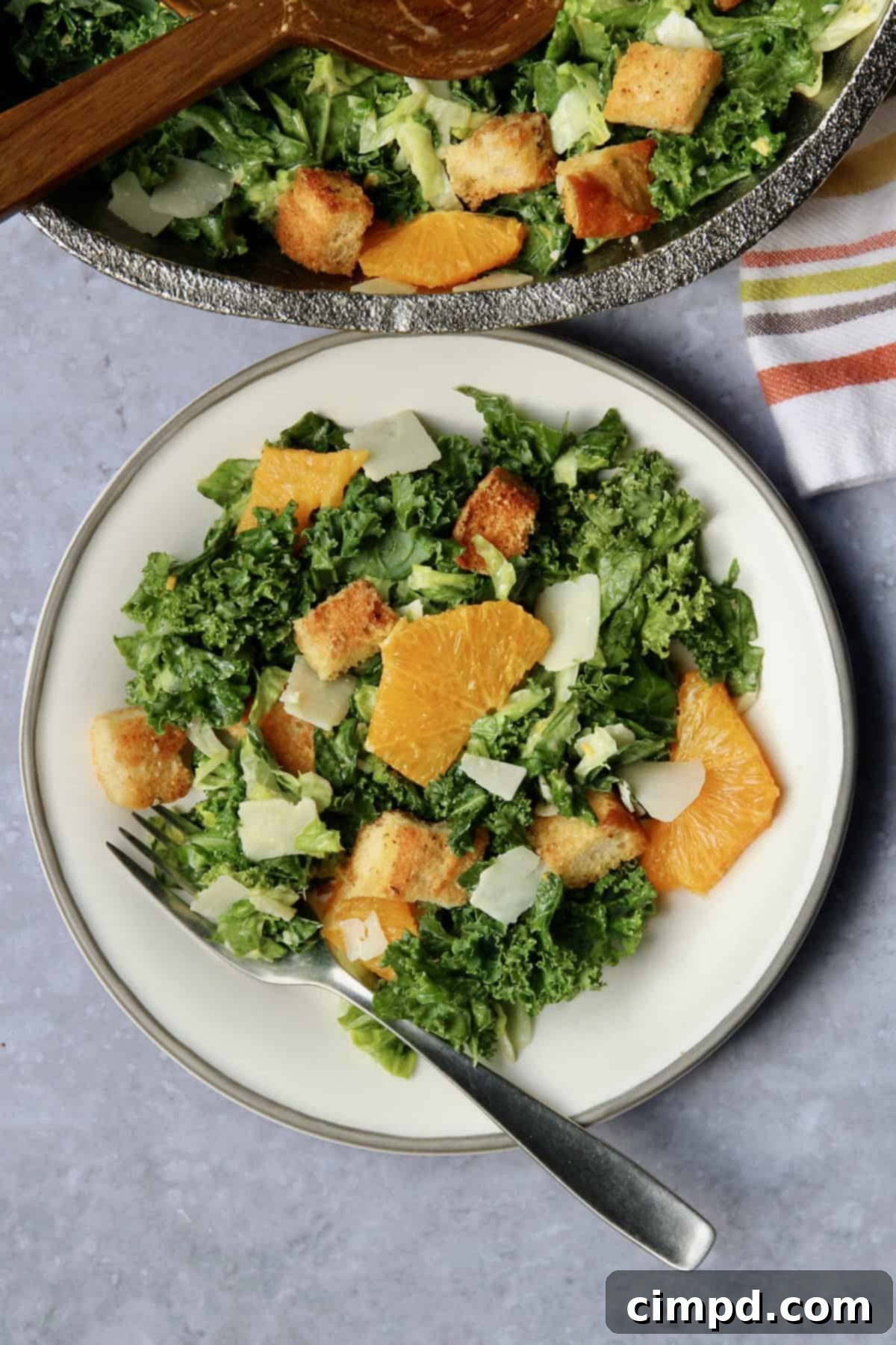 Close-up of Citrus Caesar Salad with Baked Croutons, showcasing the fresh ingredients and vibrant colors.