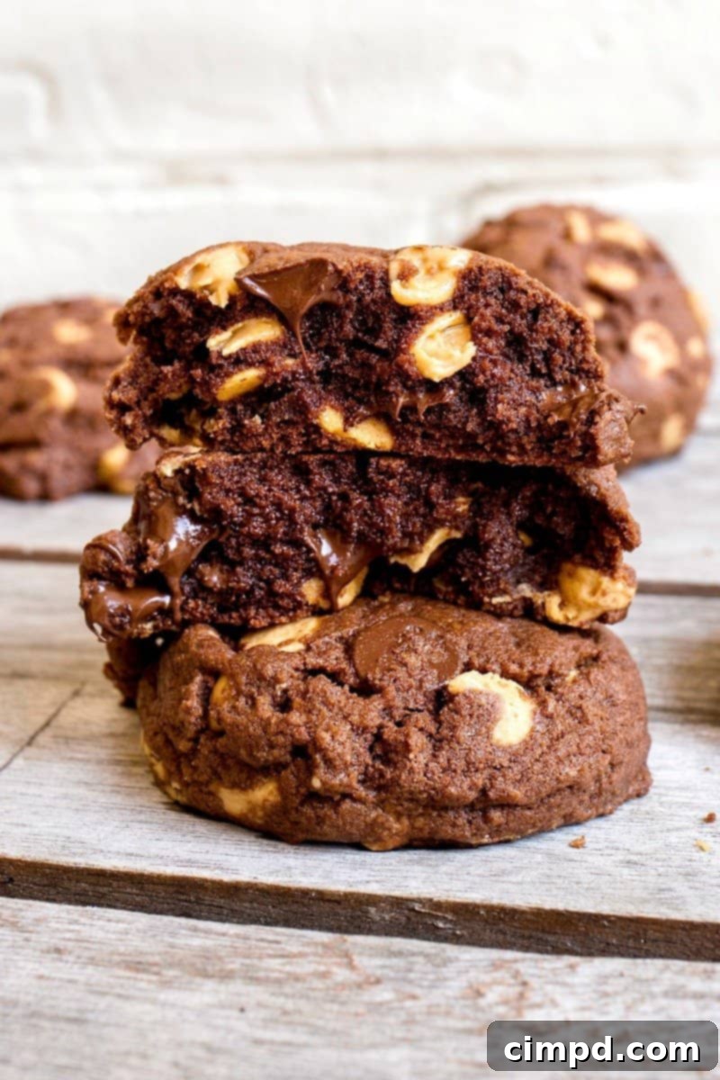 Sweet Bites: My Top Cookie Picks 6 Decadent Chocolate Peanut Butter Chip Cookies, showcasing their rich chocolate base and abundant peanut butter chips.
