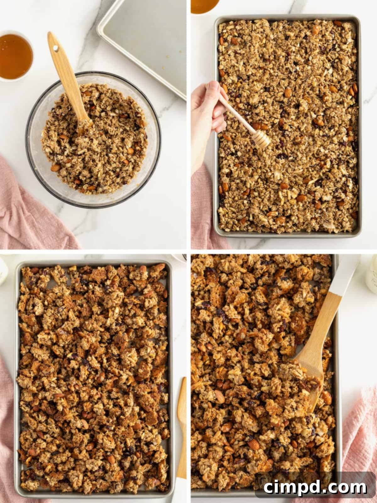 Golden brown Chunky Homemade Granola ready for serving