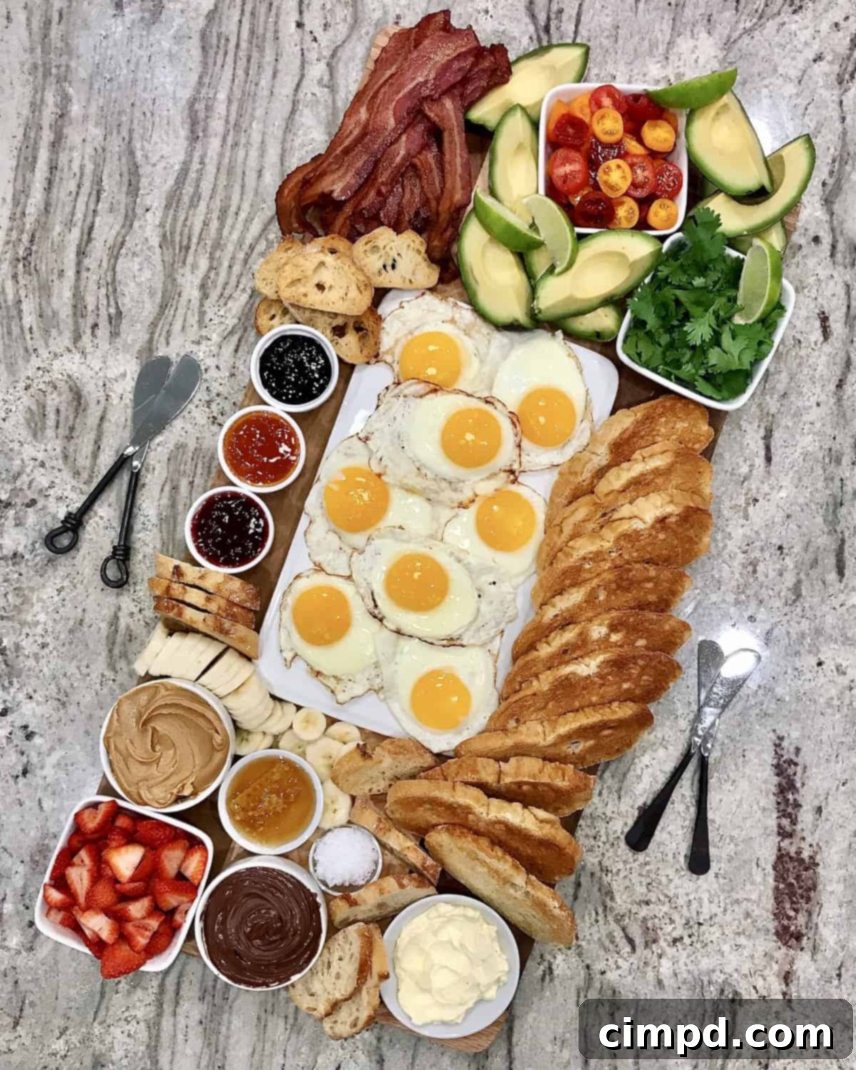 A beautifully arranged Toast Board by The BakerMama, showcasing a variety of toppings, including Nutella, for a customizable breakfast experience.