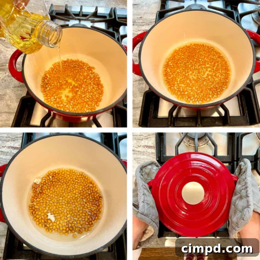 Popcorn Perfection From Your Stovetop 4 Close-up view of stovetop popcorn vigorously popping inside a lidded pot, creating a delicious visual.