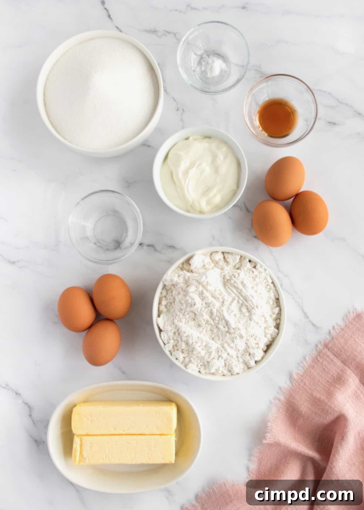 A curated selection of fresh ingredients ready for baking SuSu's Sour Cream Pound Cake