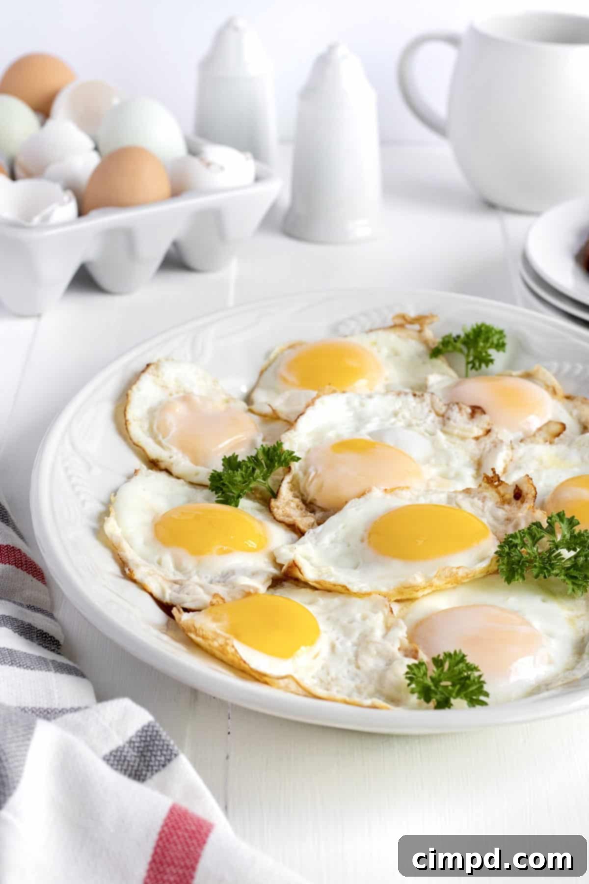 Close-up of a perfectly cooked sunny-side-up egg by The BakerMama, ready to be served