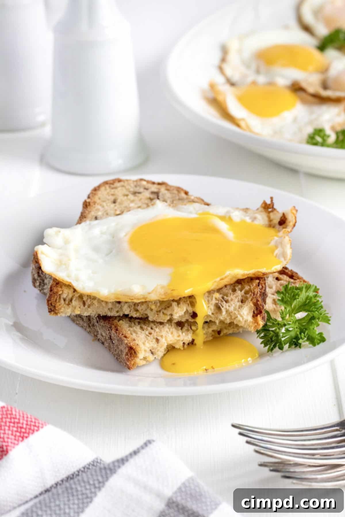 The BakerMama's delicious sunny-side-up eggs plated and ready to be enjoyed