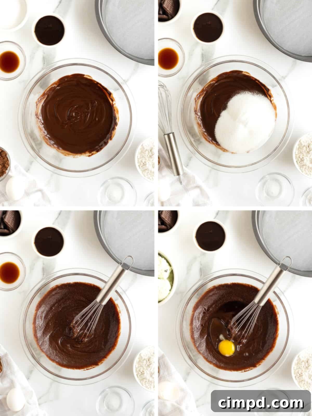 Visual steps for preparing the chocolate cake layers for the ice cream cake.