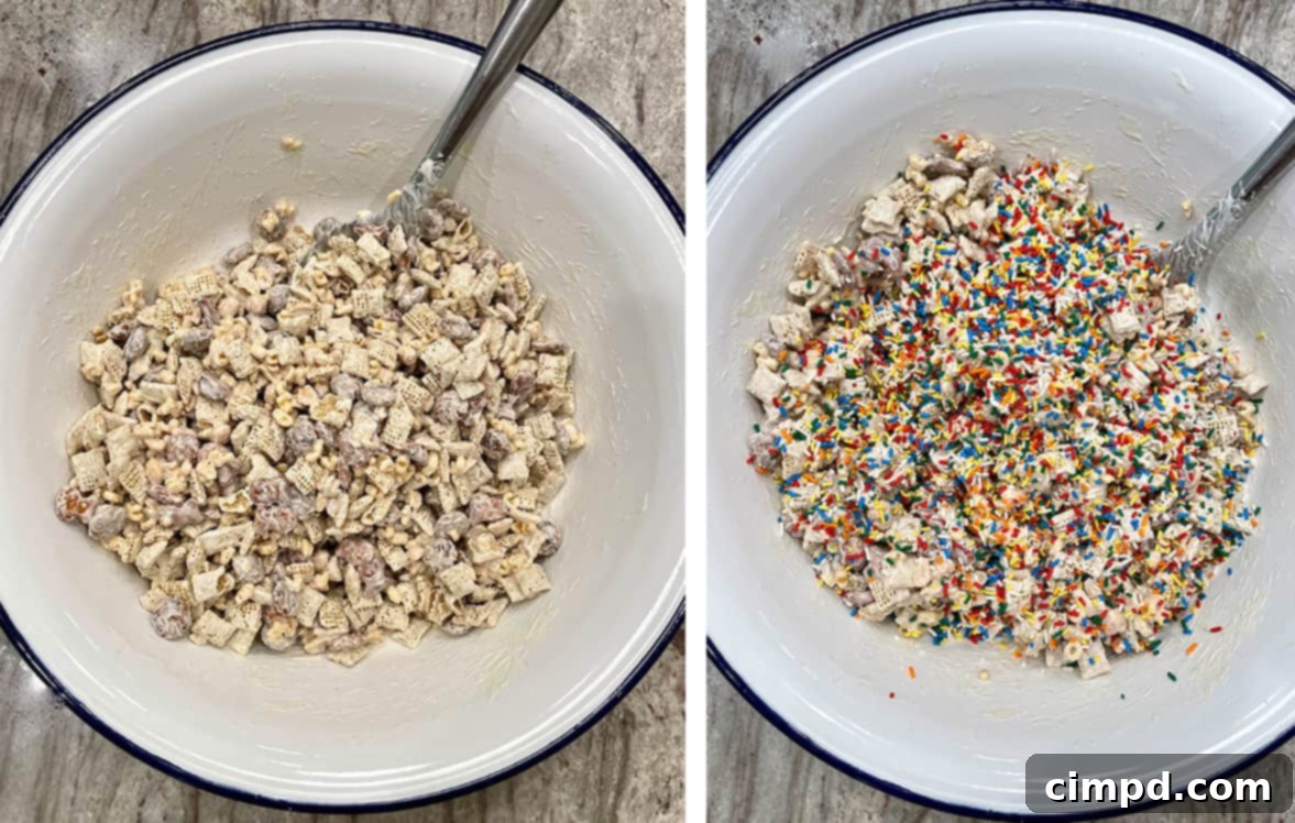 Close-up of the completed Teacher Appreciation Week Snack Mix on parchment paper