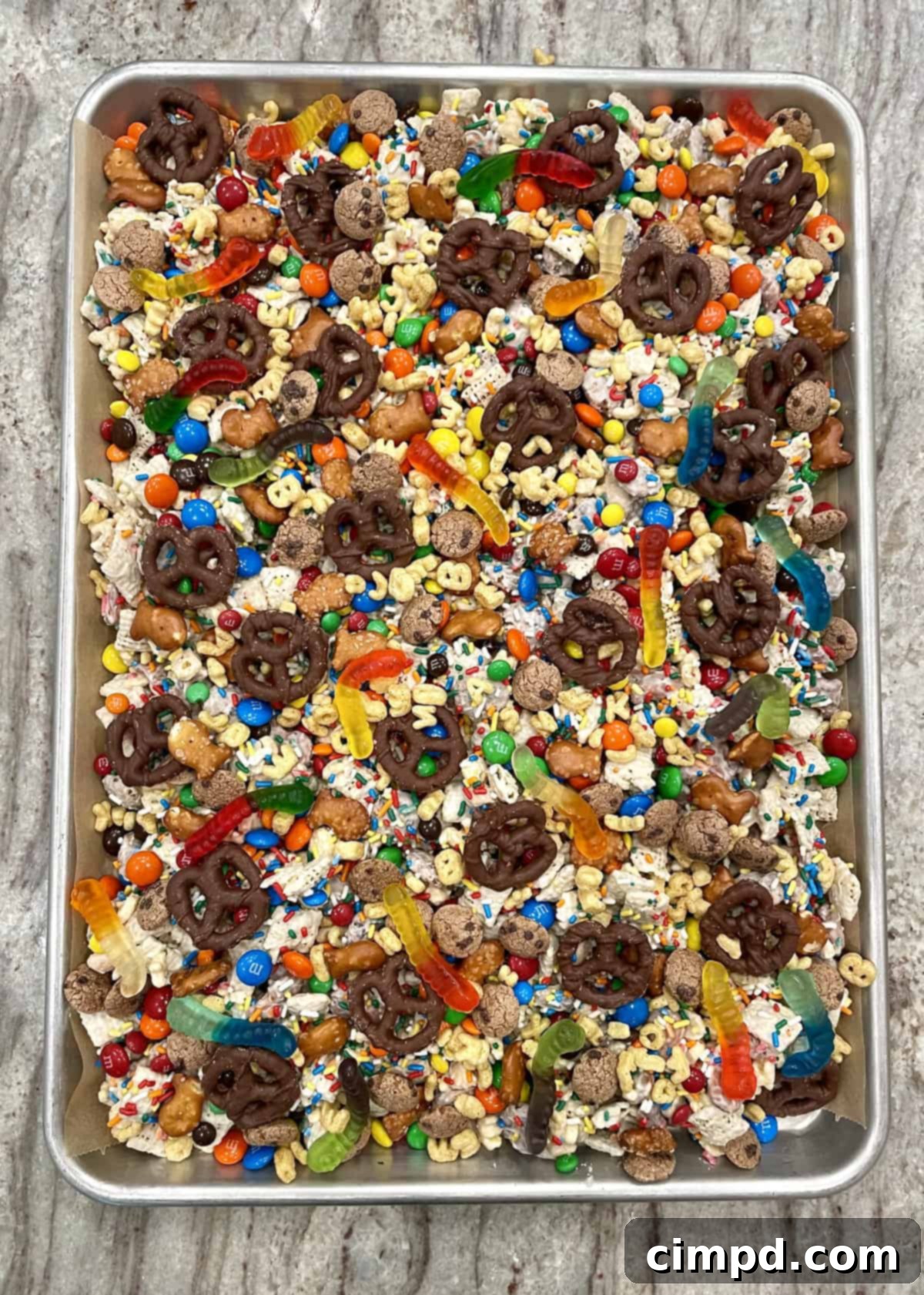 Variety of ingredients for the Teacher Appreciation Week Snack Mix beautifully arranged