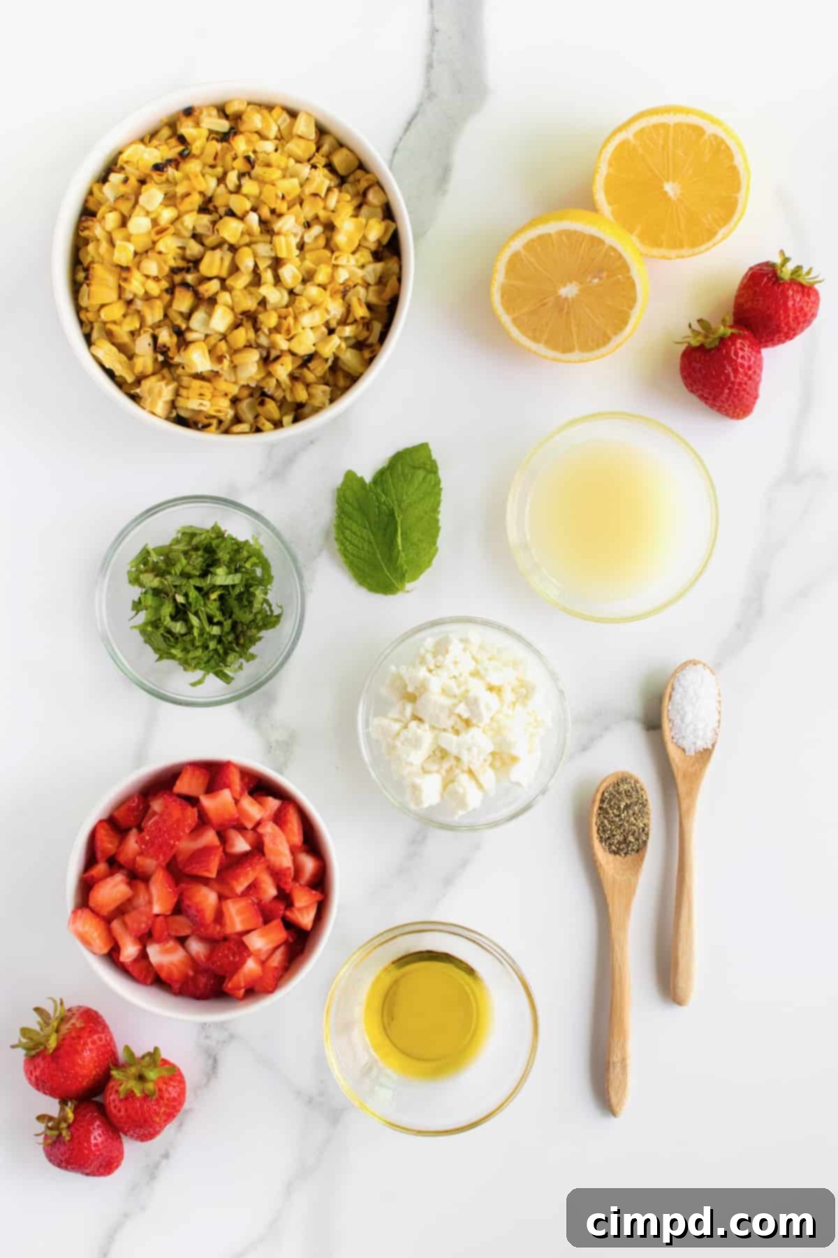 Grilled Corn Salad with Strawberries, Feta and Mint by The BakerMama