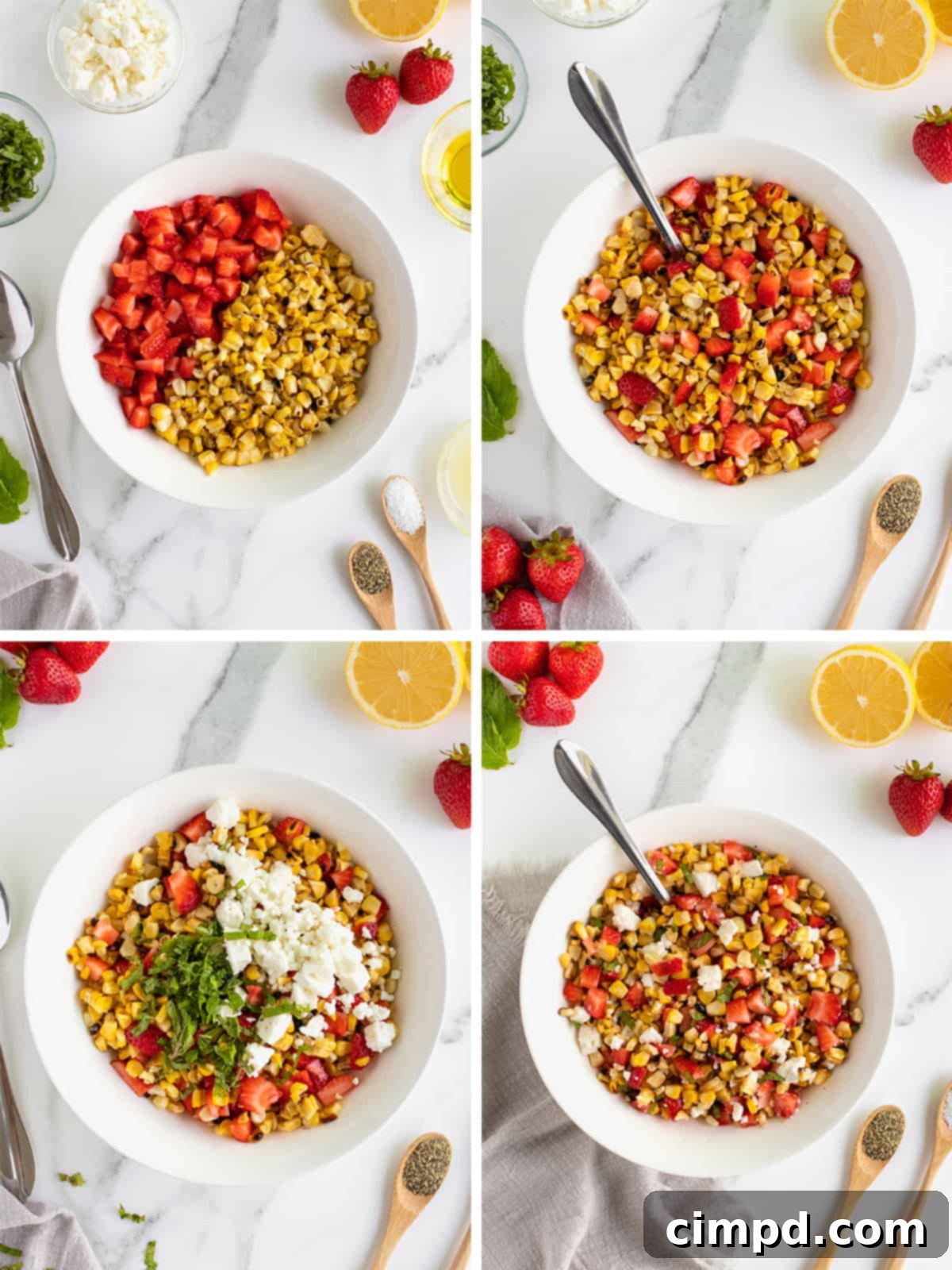 Grilled Corn Salad with Strawberries, Feta and Mint by The BakerMama