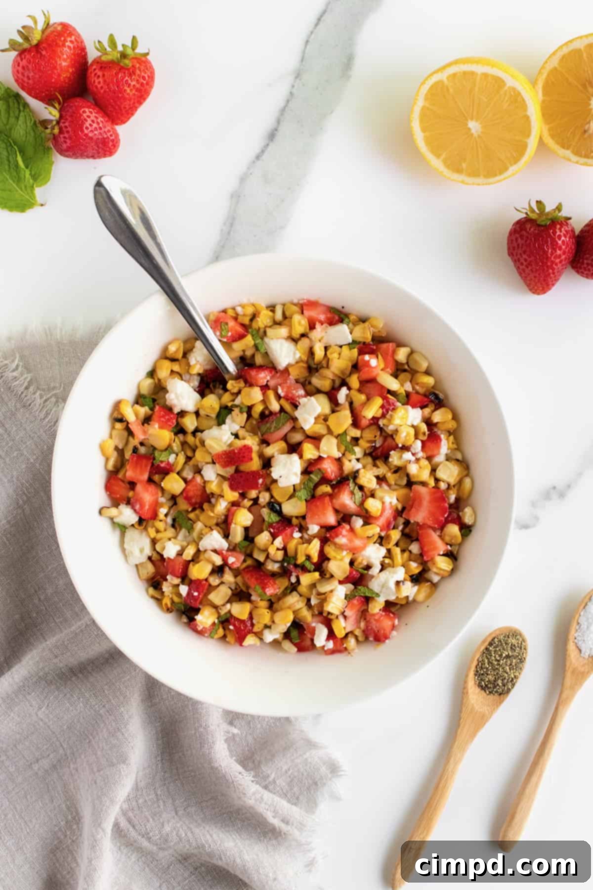 Grilled Corn Salad with Strawberries, Feta and Mint by The BakerMama