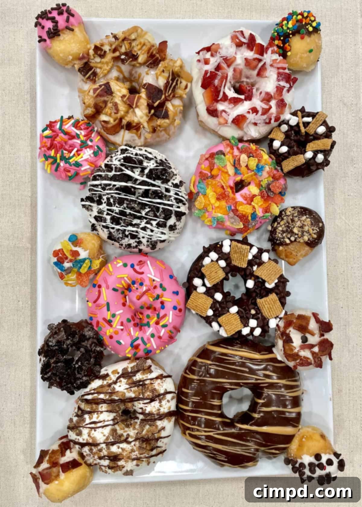 DIY Donut Decorating Bar 4 Overhead view of a beautiful Decorate-Your-Own Donut Spread