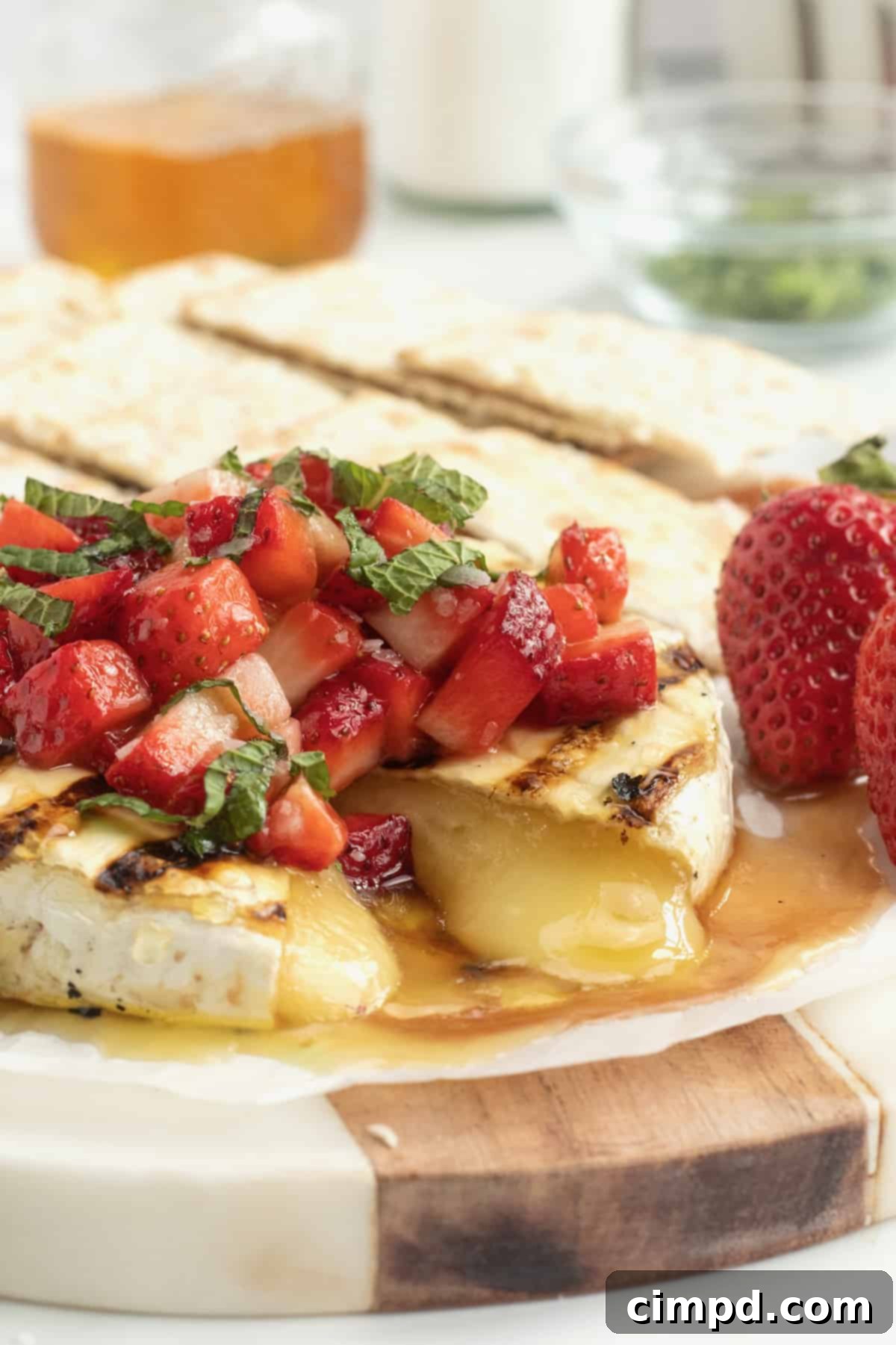Mouthwatering Grilled Brie with Strawberries, a perfect summer appetizer