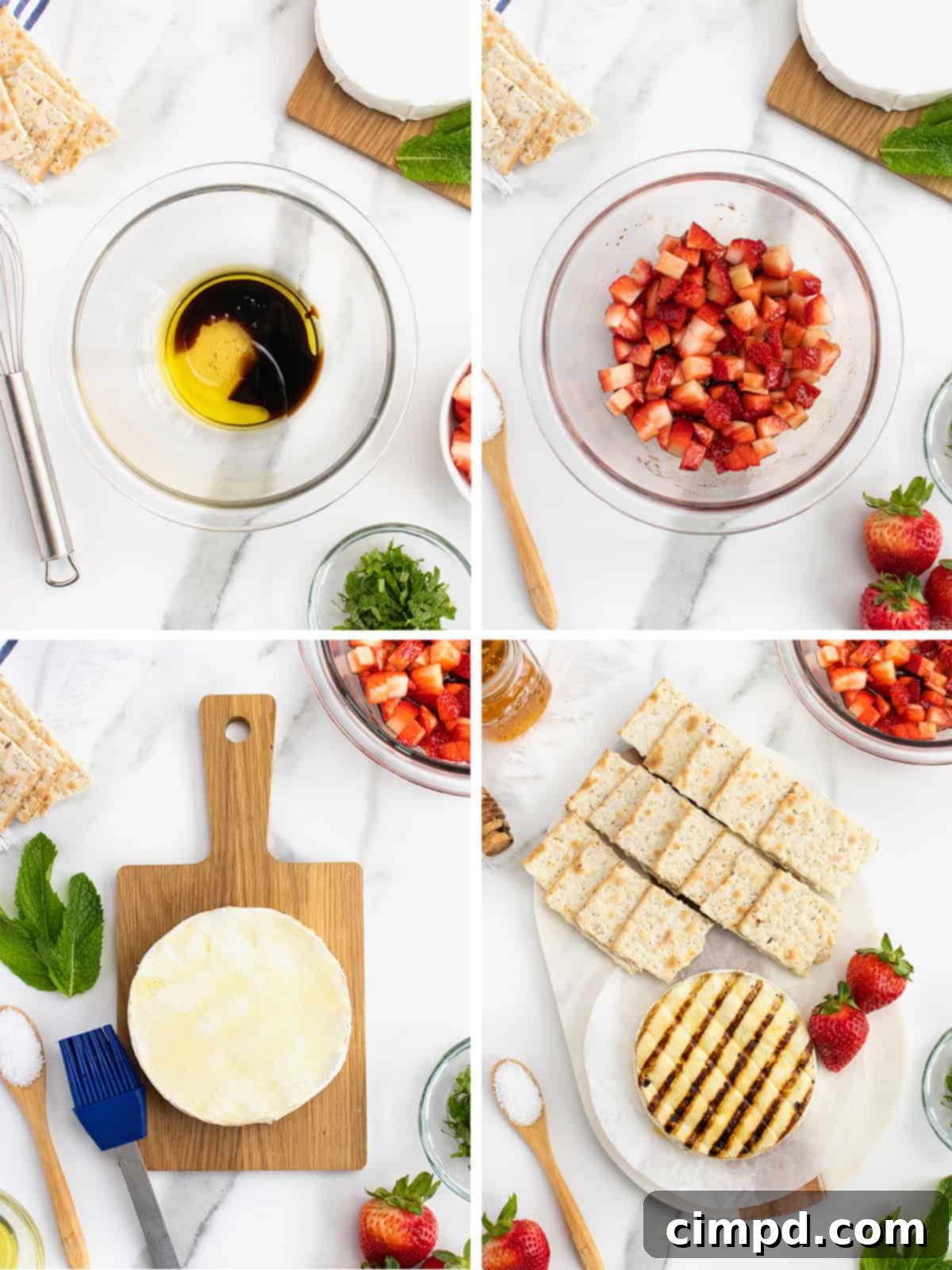 Grilled Brie with Strawberries served on a platter with crackers