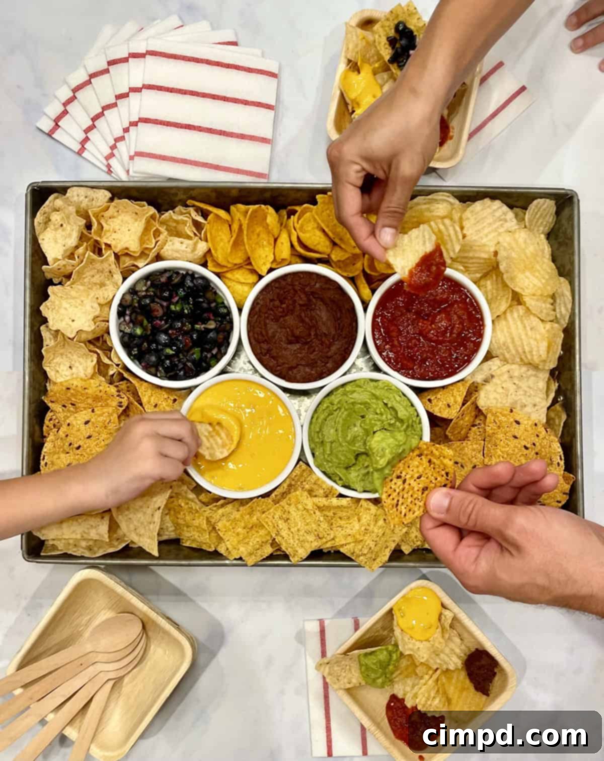 Close-up of Olympics Chips and Dips Tray showing Blueberry Salsa